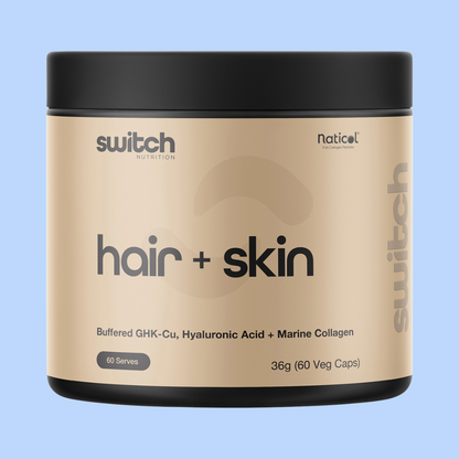 Switch Nutrition Hair + Skin GHK-Cu, Hyaluronic Acid, Marine Collagen 60 Caps